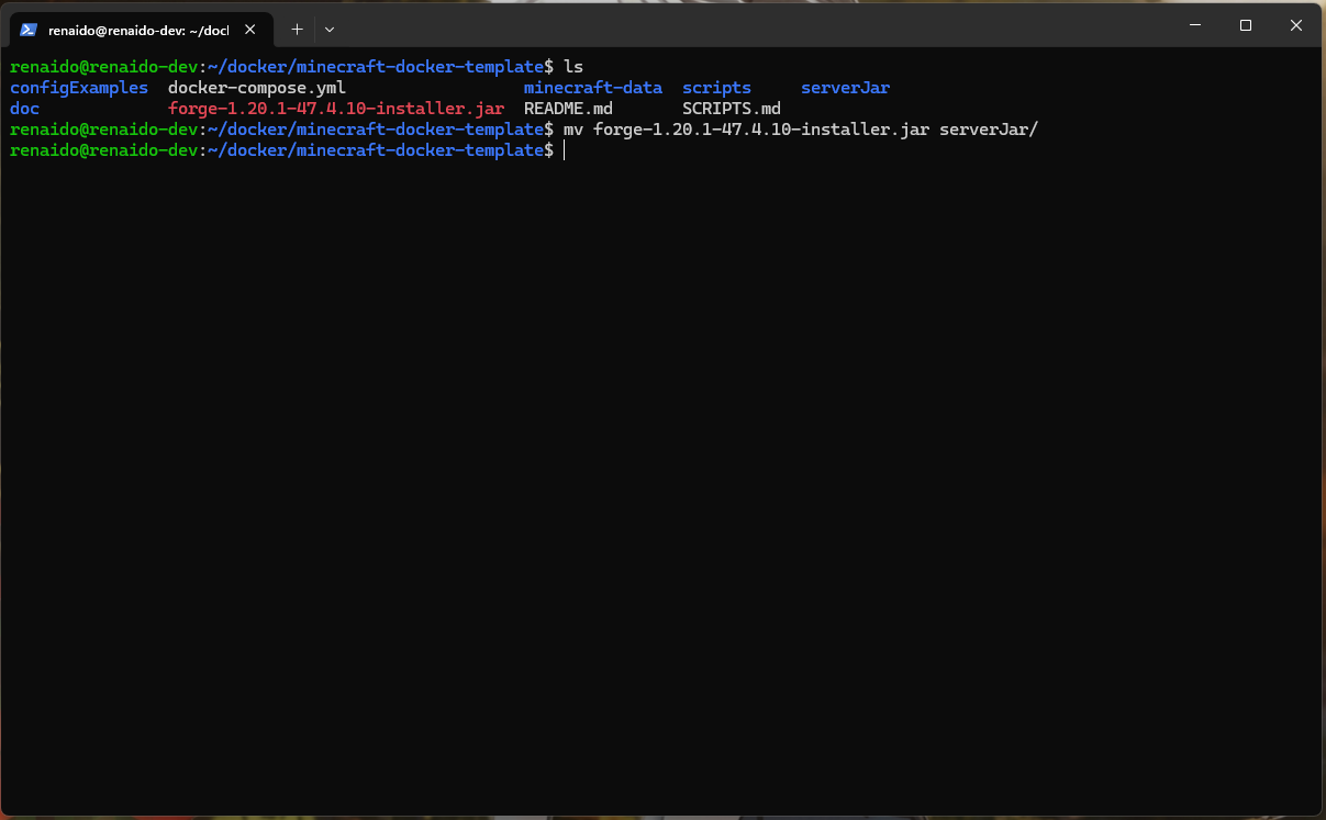 Mover el fichero del servidor a la carpeta ./minecraft-data